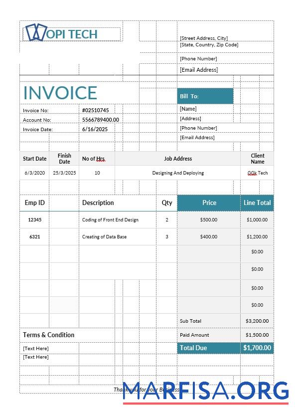 Realistic Job Invoice Template
